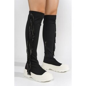 Cape Robbin Boots Aretha Sz 7 Black/ White Rhinestone High Chunky Lug Sole